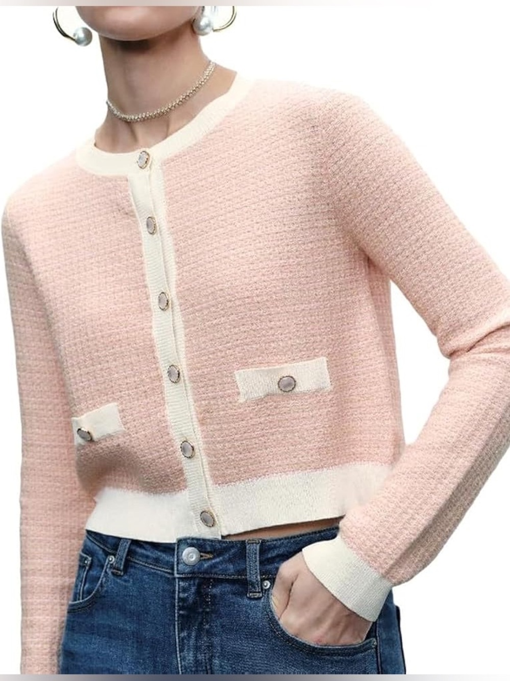 Urban Revivo Light Pink Tweed Knit Cardigan Size 8